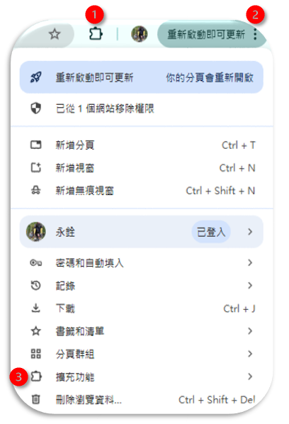 在Chrome工具列啟動擴充功能