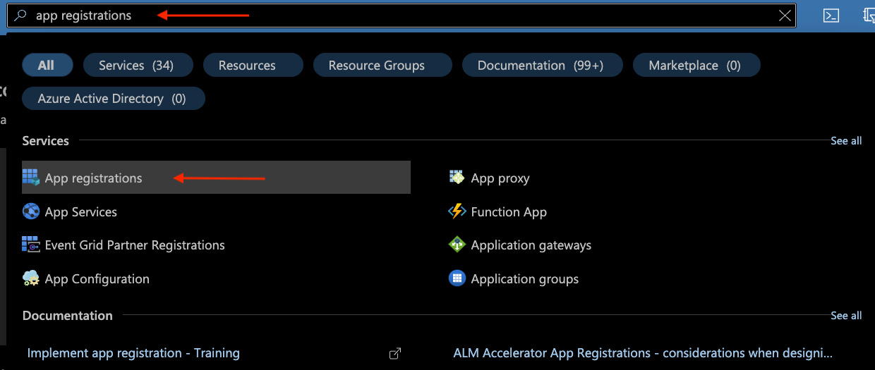 Azure find app registration