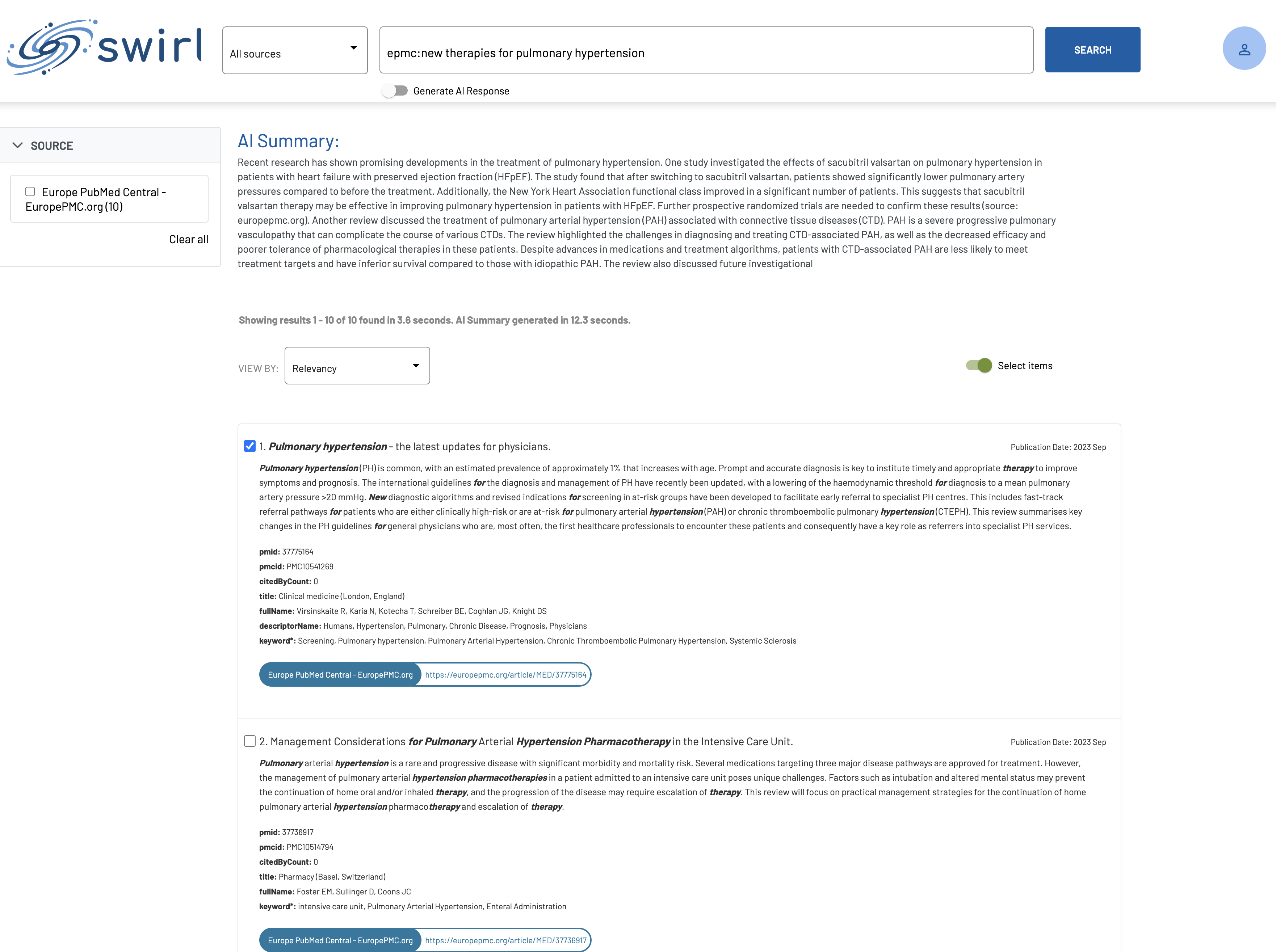 Swirl RAG AI Insight with results