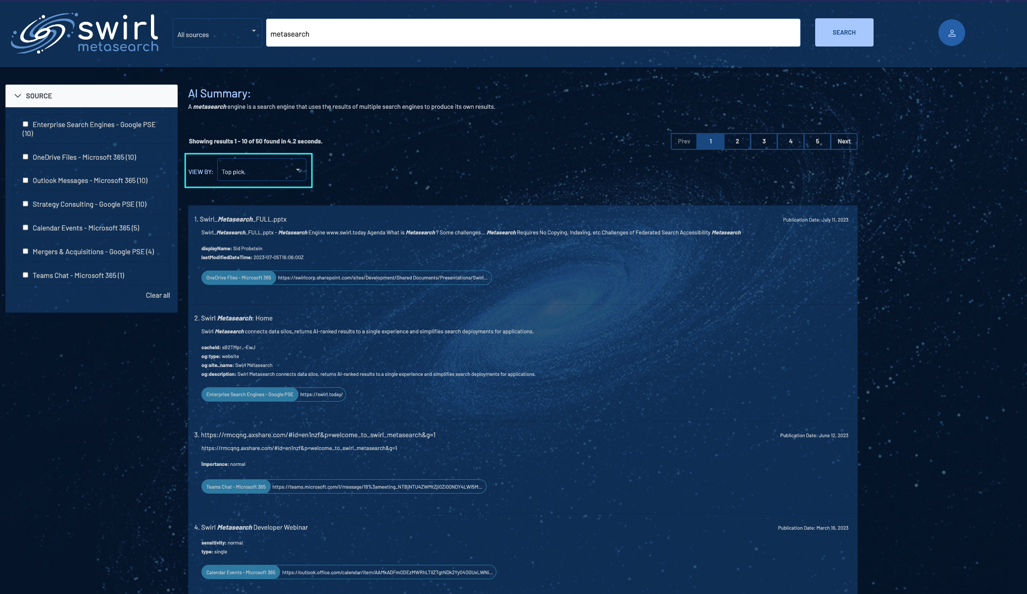 Swirl Results View By