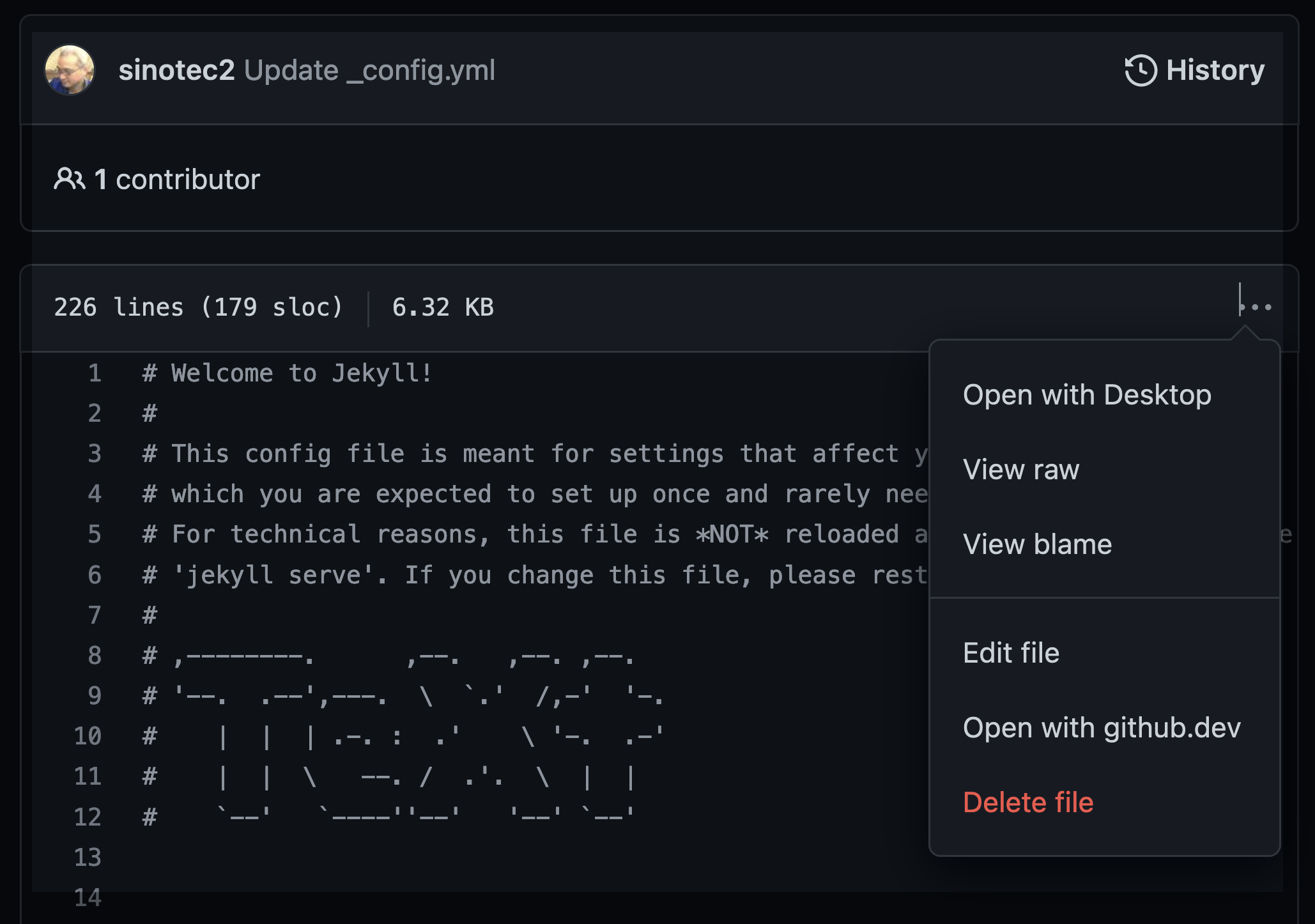 圖1 GitHub檔案編輯之提示,讓使用者可以選擇是否使用Code或傳統編輯界面 web_code.PNG